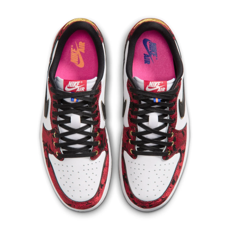 Air Jordan Low-Top Sneakers – Red Floral, White & Black with Gold Accents