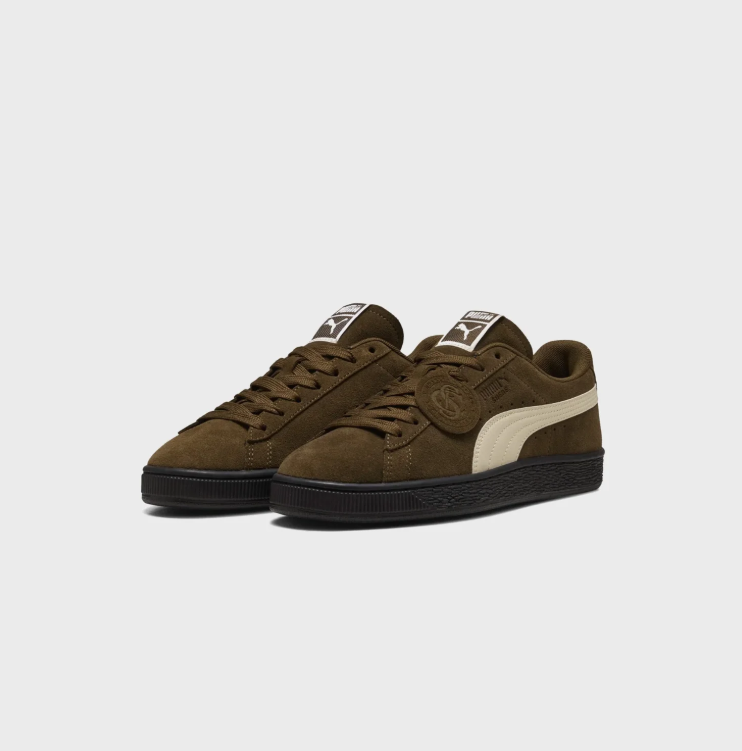 PUMA Retro Low-Top Sneakers – Olive Brown & Cream with Black Sole