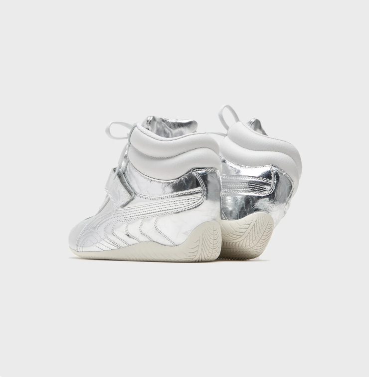 PUMA High-Top Sneakers – Metallic Silver & White