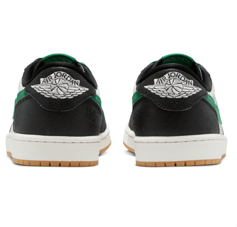 Air Jordan Low-Top Sneakers – Black & White with Green Accents and Gum Sole