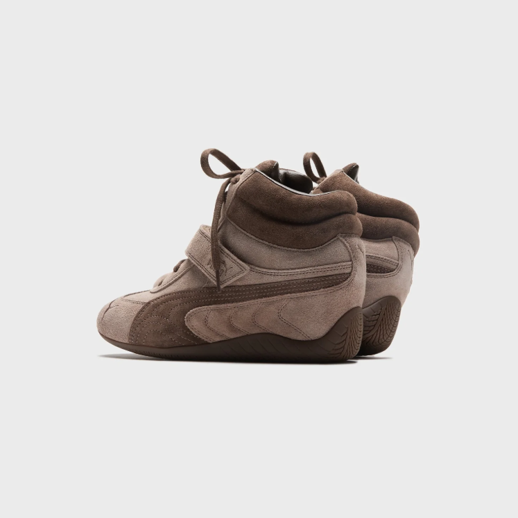 PUMA High-Top Sneakers – Taupe & Brown with Strap Detail