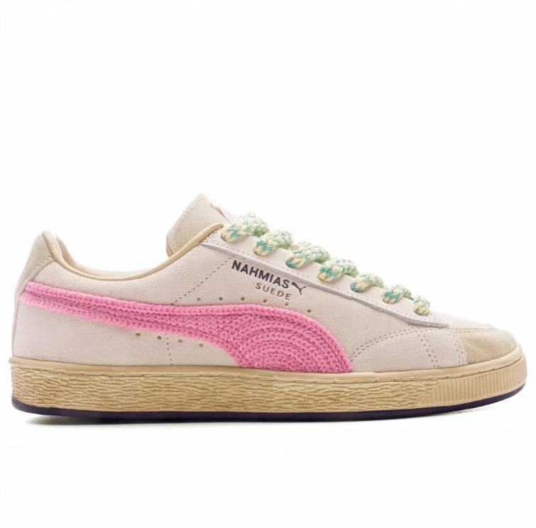 PUMA Suede Low-Top Sneakers – Cream & Pink with Mint Laces