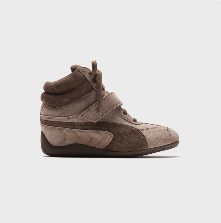 PUMA High-Top Sneakers – Taupe & Brown with Strap Detail