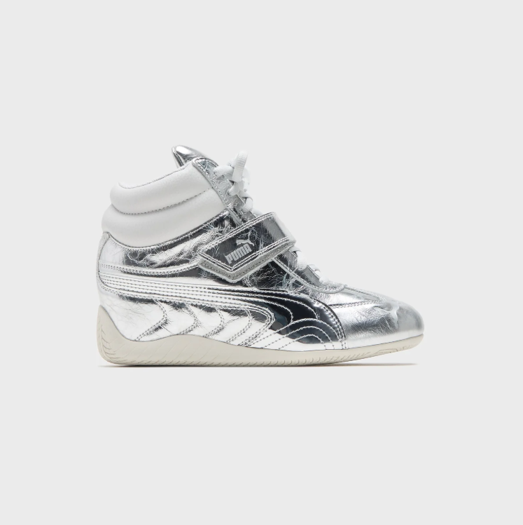 PUMA High-Top Sneakers – Metallic Silver & White