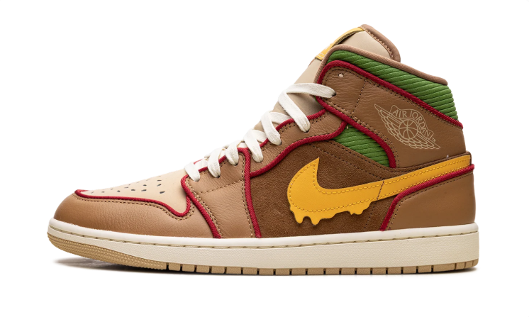 Air Jordan High-Top Sneakers – Brown & Tan with Yellow Drip Swoosh