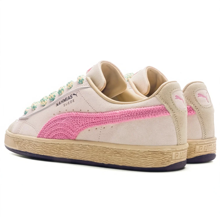 PUMA Suede Low-Top Sneakers – Cream & Pink with Mint Laces