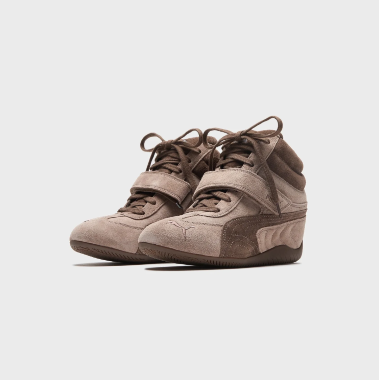 PUMA High-Top Sneakers – Taupe & Brown with Strap Detail