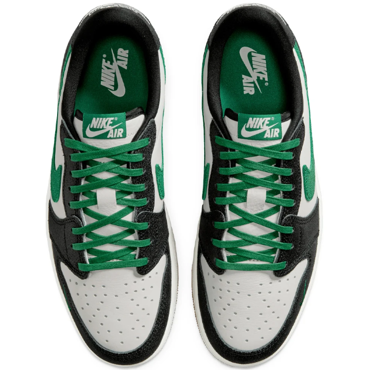 Air Jordan Low-Top Sneakers – Black & White with Green Accents and Gum Sole