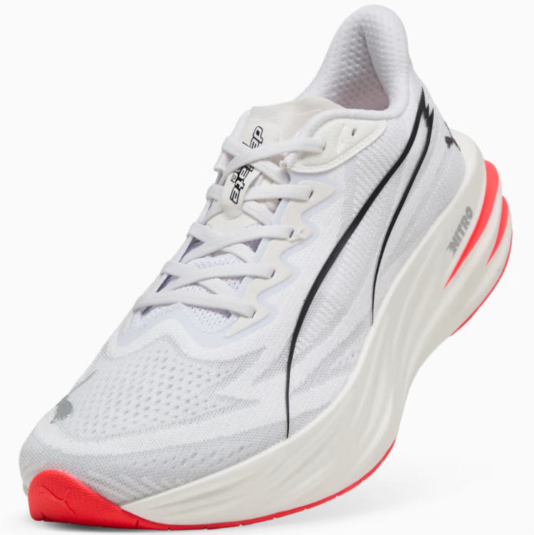 PUMA Sport Low-Top Sneakers – White & Black with Coral Red Accents
