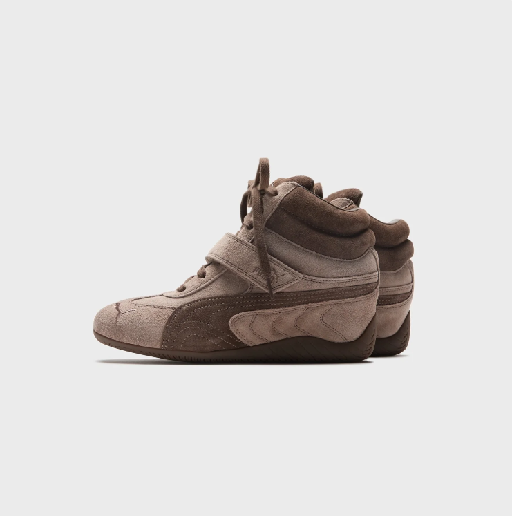 PUMA High-Top Sneakers – Taupe & Brown with Strap Detail