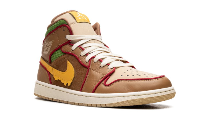 Air Jordan High-Top Sneakers – Brown & Tan with Yellow Drip Swoosh