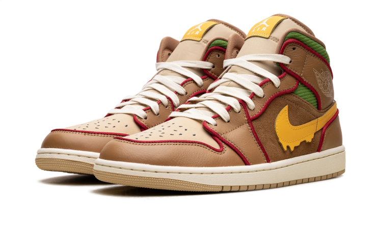 Air Jordan High-Top Sneakers – Brown & Tan with Yellow Drip Swoosh