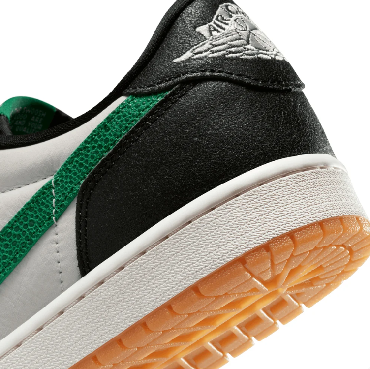 Air Jordan Low-Top Sneakers – Black & White with Green Accents and Gum Sole