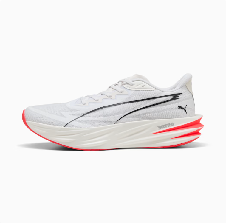 PUMA Sport Low-Top Sneakers – White & Black with Coral Red Accents