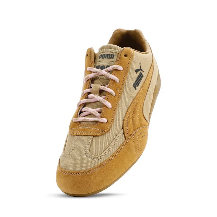 PUMA Low-Profile Sneakers – Sand & Golden Tan with Pink Laces