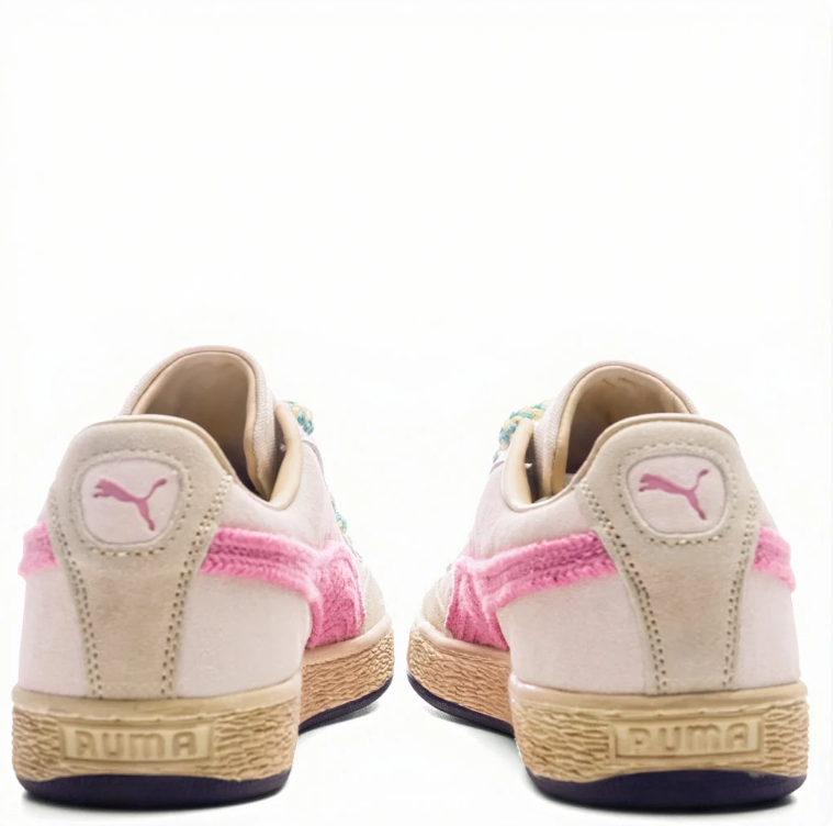 PUMA Suede Low-Top Sneakers – Cream & Pink with Mint Laces