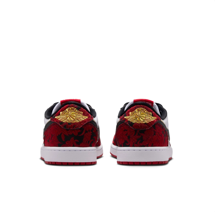 Air Jordan Low-Top Sneakers – Red Floral, White & Black with Gold Accents