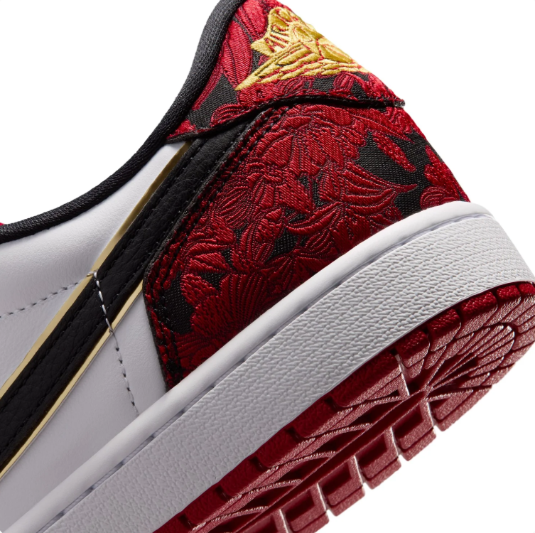 Air Jordan Low-Top Sneakers – Red Floral, White & Black with Gold Accents