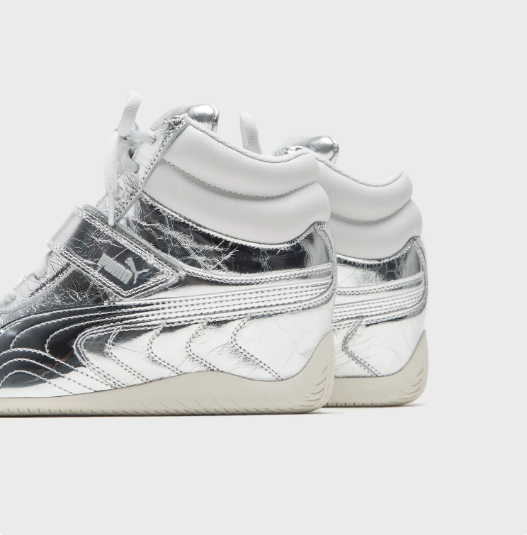 PUMA High-Top Sneakers – Metallic Silver & White