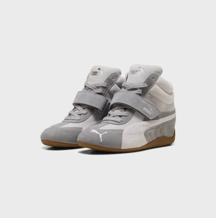 PUMA High-Top Sneakers – Gray & White with Gum Sole