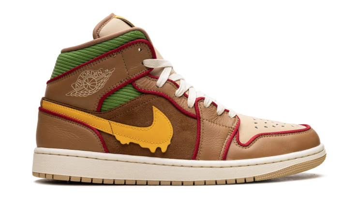 Air Jordan High-Top Sneakers – Brown & Tan with Yellow Drip Swoosh
