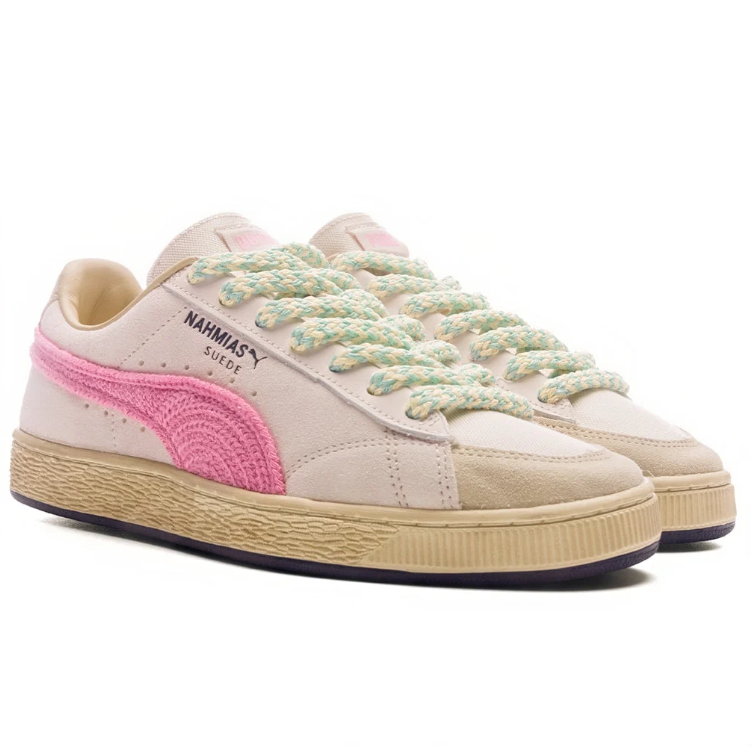 PUMA Suede Low-Top Sneakers – Cream & Pink with Mint Laces