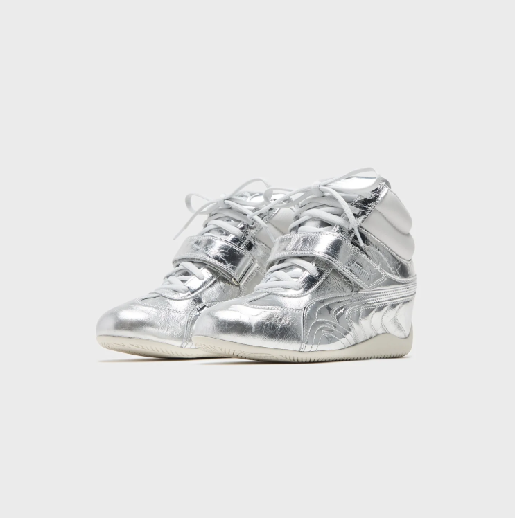 PUMA High-Top Sneakers – Metallic Silver & White