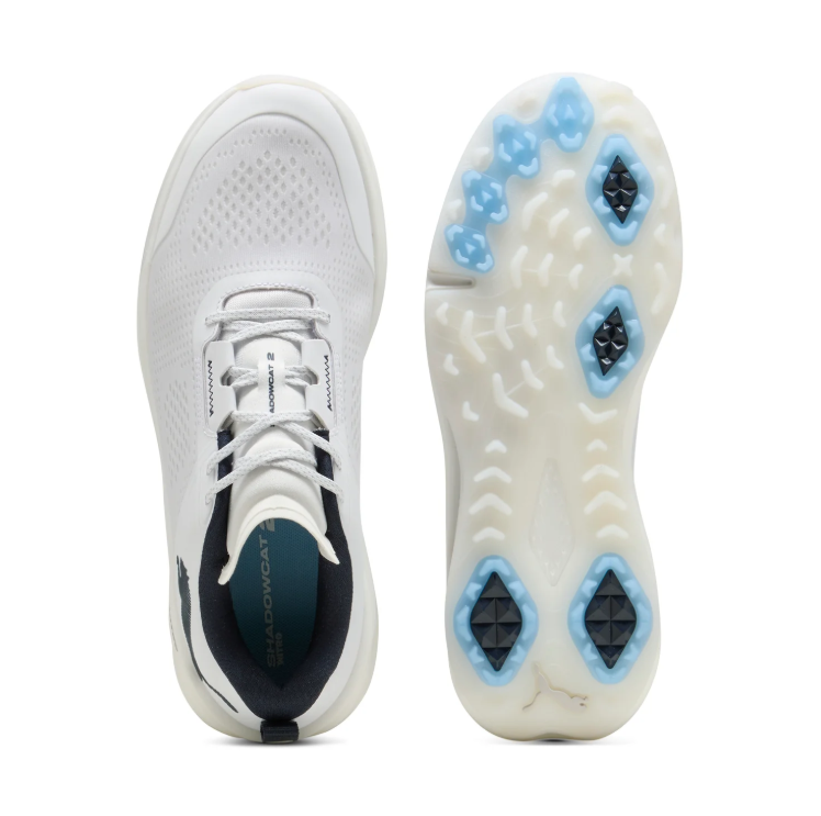 PUMA Low-Top Golf Shoes – White & Black with Blue Sole Accents