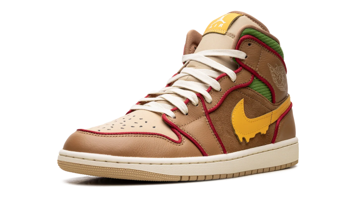 Air Jordan High-Top Sneakers – Brown & Tan with Yellow Drip Swoosh