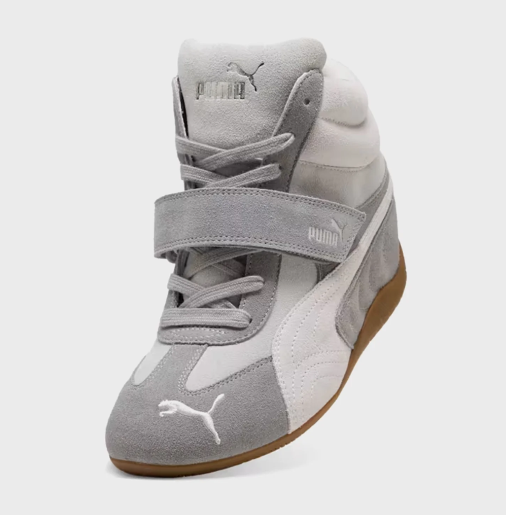 PUMA High-Top Sneakers – Gray & White with Gum Sole