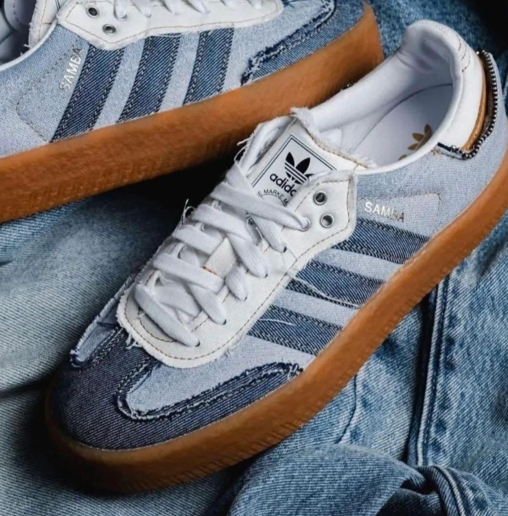 adidas Samba Denim-Look Sneakers – Blue Patchwork & Gum Sole