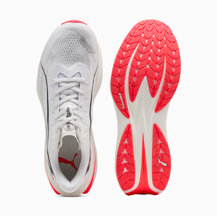 PUMA Sport Low-Top Sneakers – White & Black with Coral Red Accents