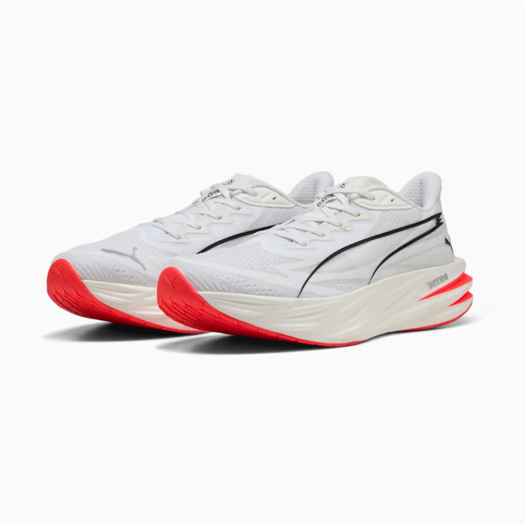 PUMA Sport Low-Top Sneakers – White & Black with Coral Red Accents